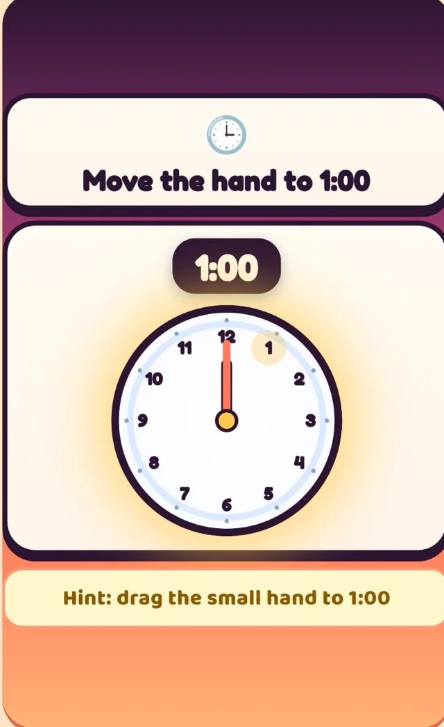 Telling time learning game for children